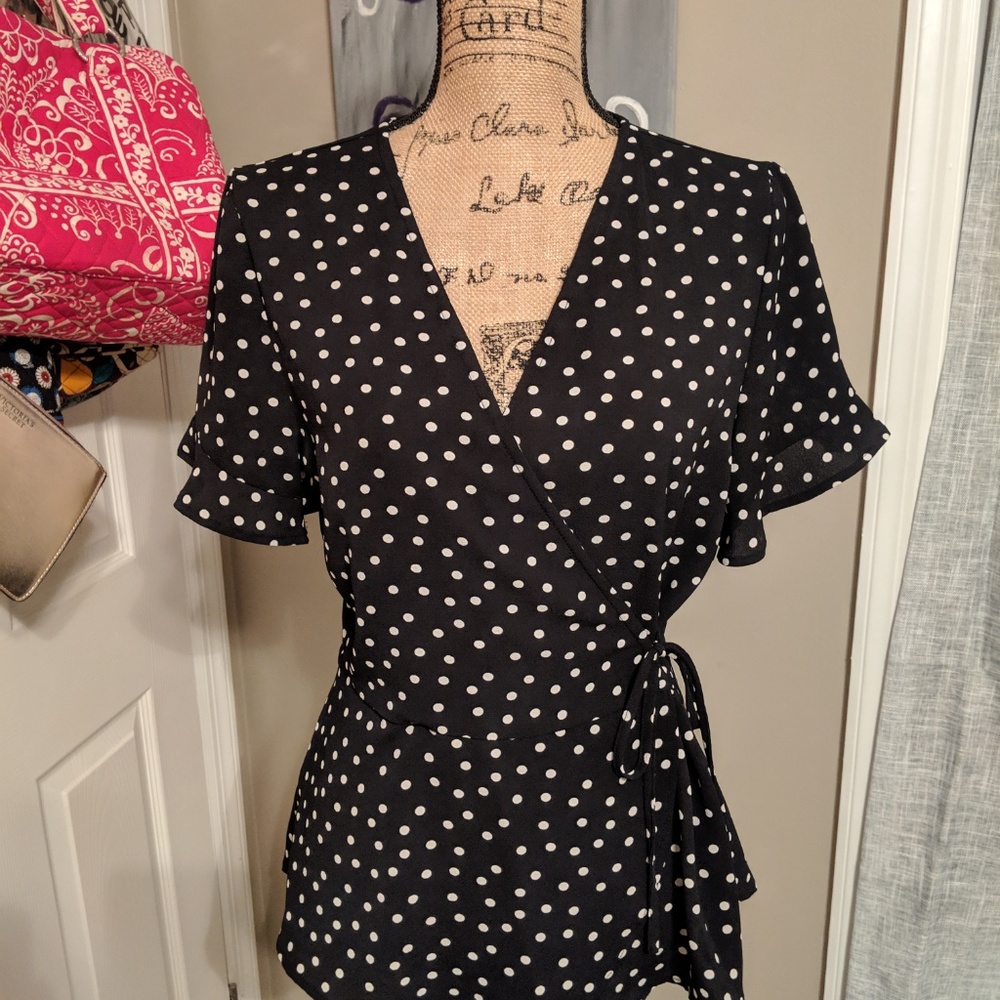 Bobeau Short Sleeve Crepe Faux Wrap Top